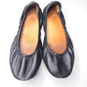 Tieks by Gavrieli Women's Black Teal Leather Slip On Ballet Flat Shoes Size US 8